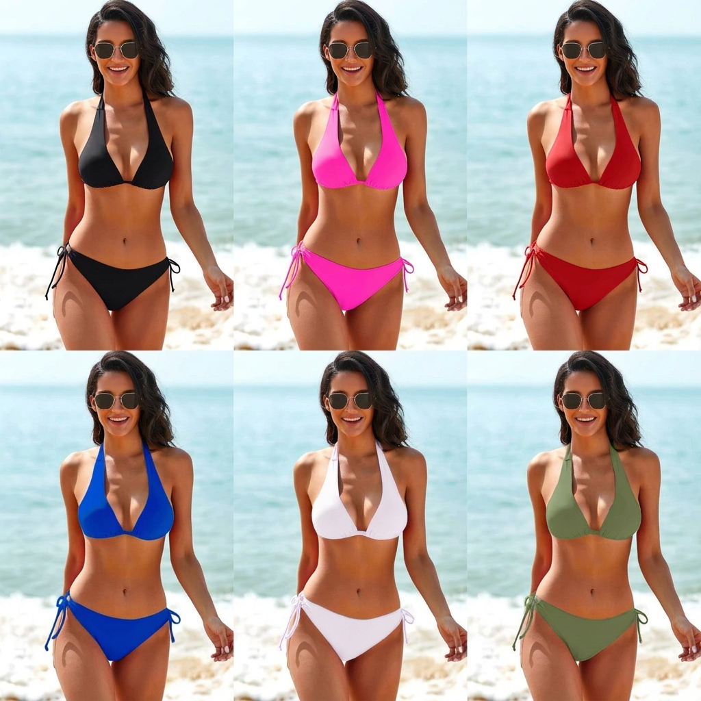 Women’s Solid Color Strap Bikini Swimsuit