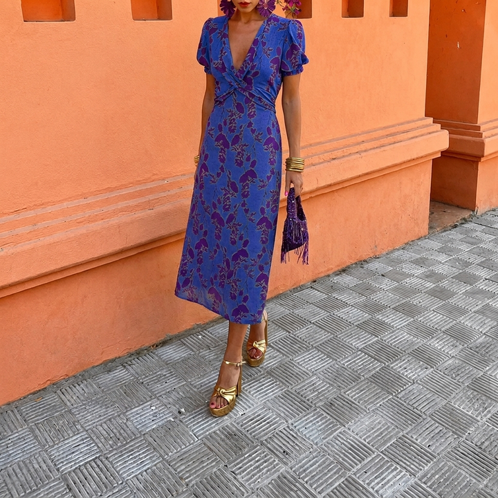 Women’s V-Neck Floral Print Short Sleeve Dress