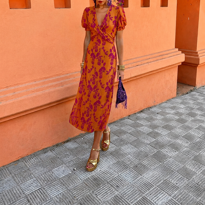 Women’s V-Neck Floral Print Short Sleeve Dress