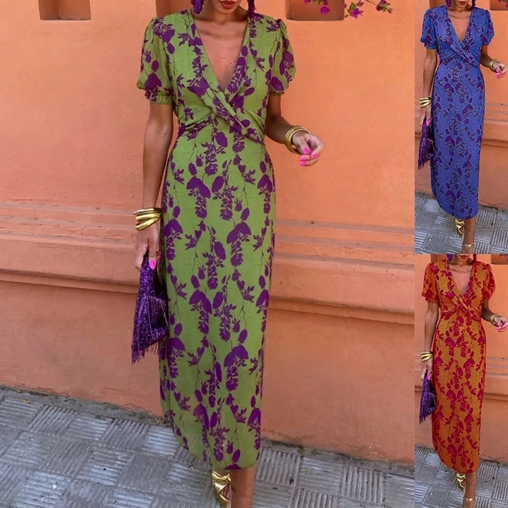 Women’s V-Neck Floral Print Short Sleeve Dress
