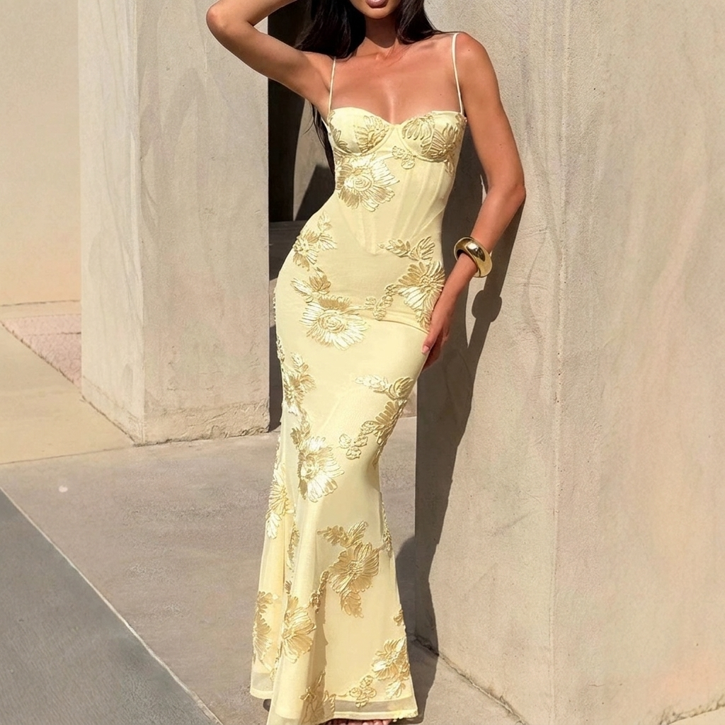 Women’s Floral Embellished Slim Fit Evening Dress