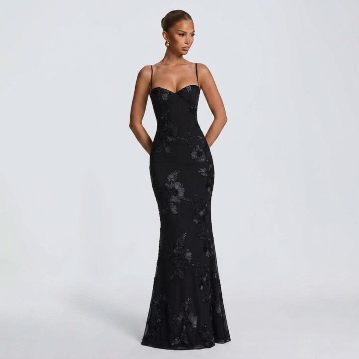 Women’s Floral Embellished Slim Fit Evening Dress