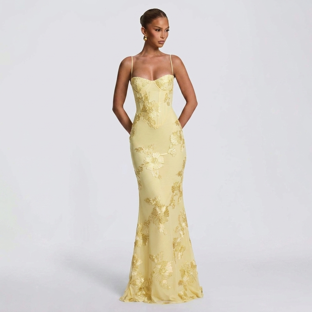 Women’s Floral Embellished Slim Fit Evening Dress