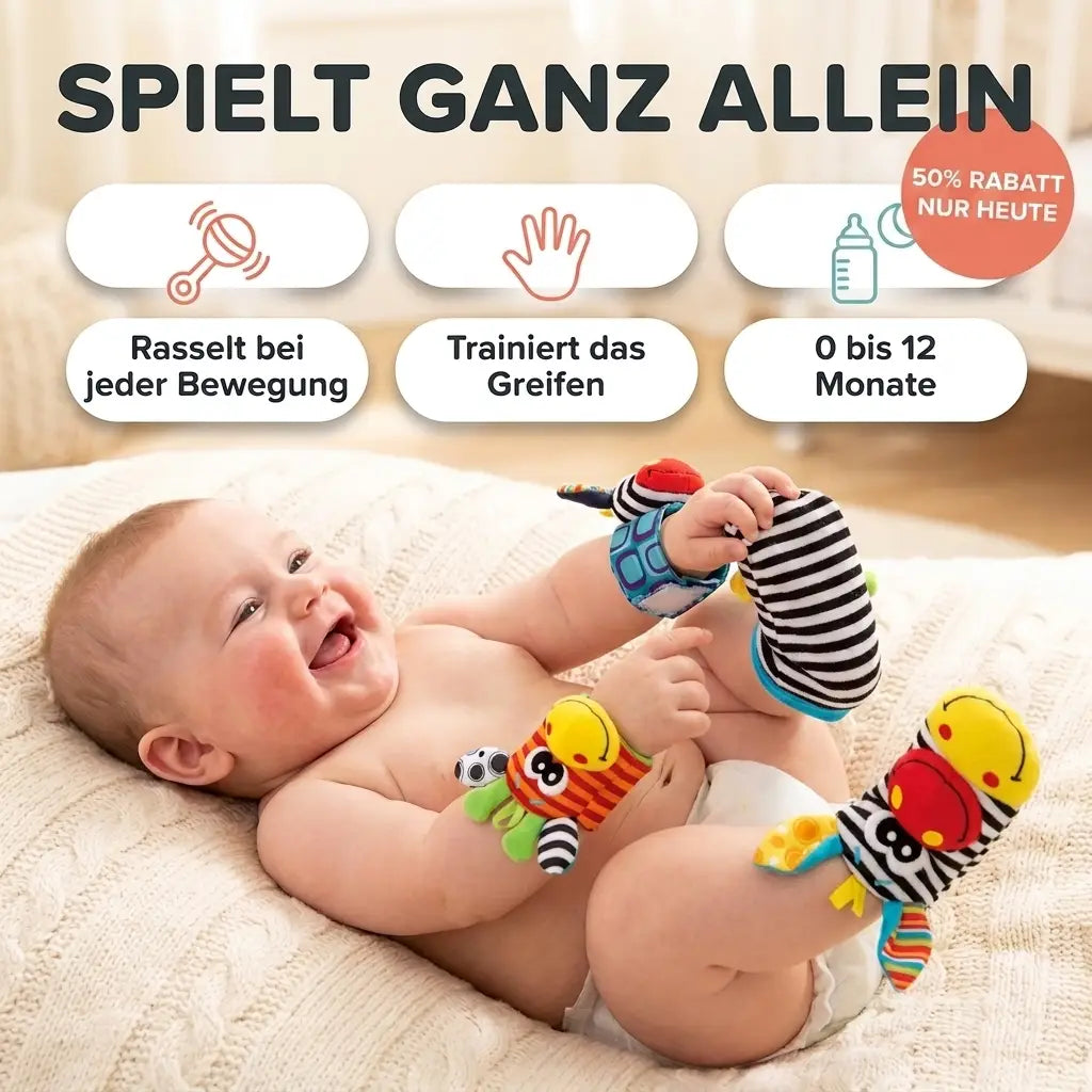 Baby Hand and Foot Rattle Socks Set, 4 Pieces, Cotton, 0–12 Months