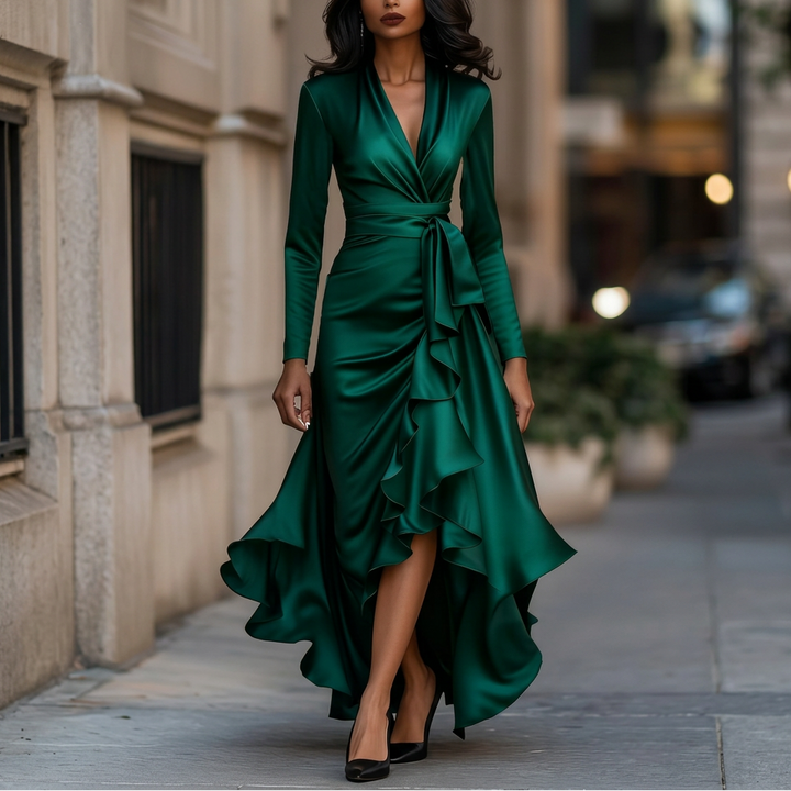 Women's V-Neck Ruffle Hem Dress
