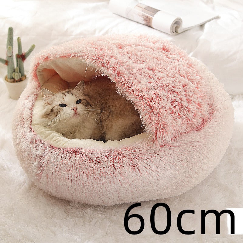 Hooded Cat Bed with Cave Design and Plush Doughnut Shape Enclosed Cosy Pet with Cushioned Rim