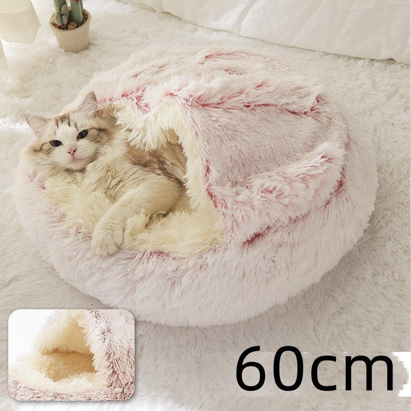 Hooded Cat Bed with Cave Design and Plush Doughnut Shape Enclosed Cosy Pet with Cushioned Rim