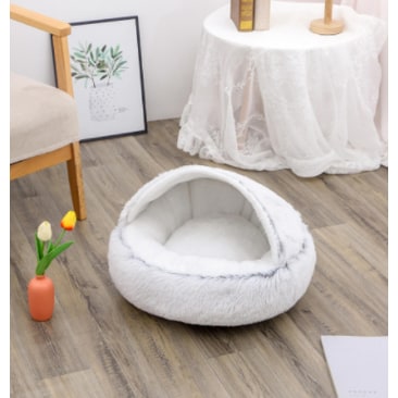 Hooded Cat Bed with Cave Design and Plush Doughnut Shape Enclosed Cosy Pet with Cushioned Rim