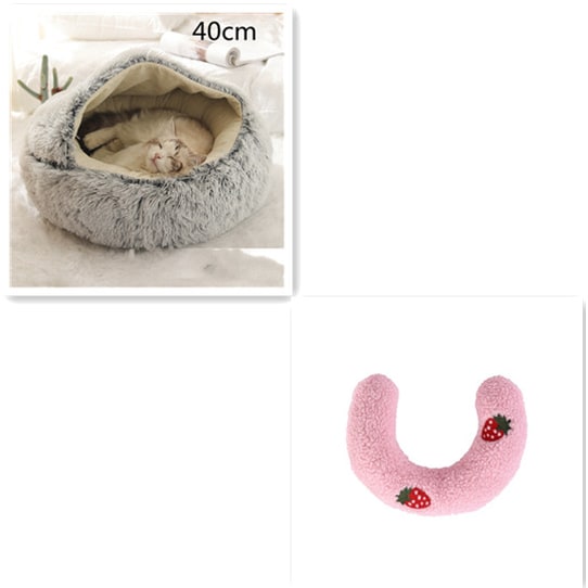 Hooded Cat Bed with Cave Design and Plush Doughnut Shape Enclosed Cosy Pet with Cushioned Rim