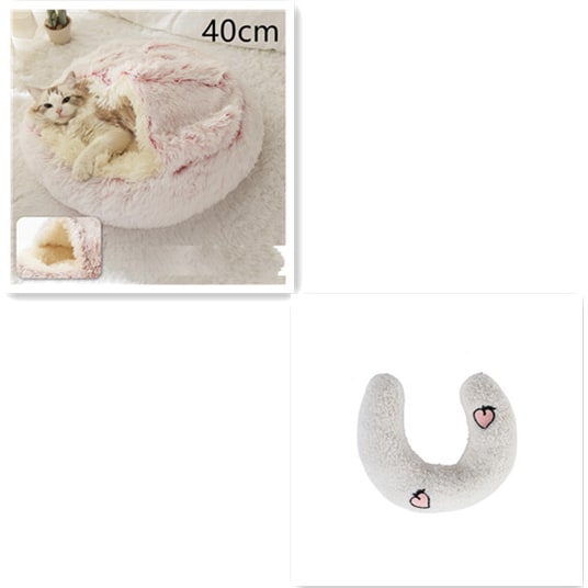 Hooded Cat Bed with Cave Design and Plush Doughnut Shape Enclosed Cosy Pet with Cushioned Rim