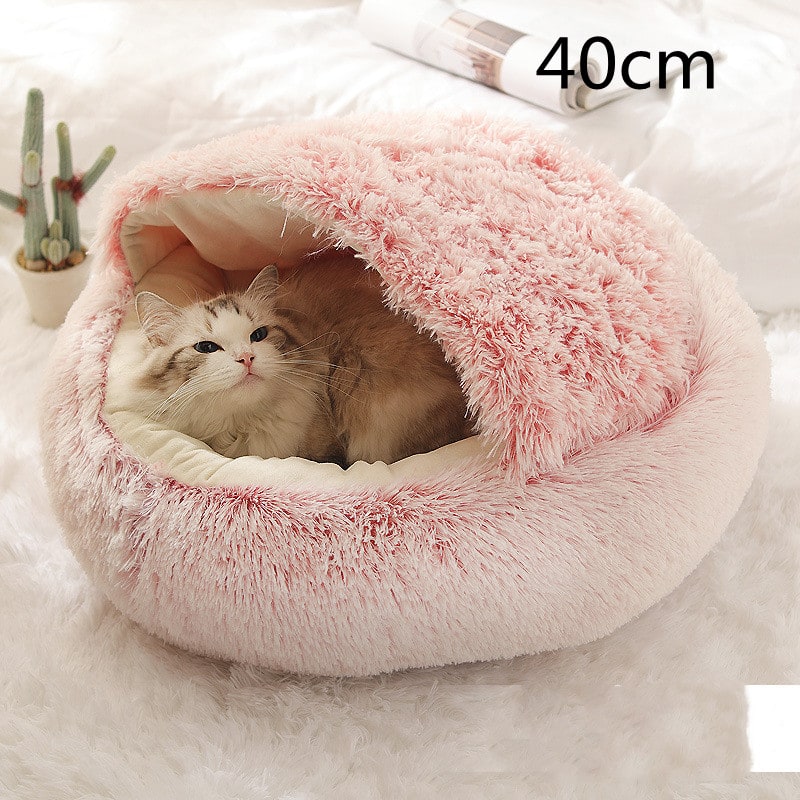 Hooded Cat Bed with Cave Design and Plush Doughnut Shape Enclosed Cosy Pet with Cushioned Rim