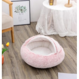 Hooded Cat Bed with Cave Design and Plush Doughnut Shape Enclosed Cosy Pet with Cushioned Rim