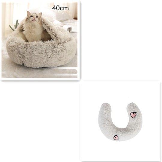 Hooded Cat Bed with Cave Design and Plush Doughnut Shape Enclosed Cosy Pet with Cushioned Rim