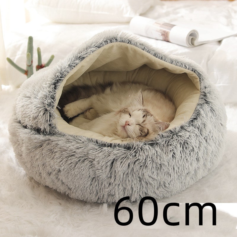 Hooded Cat Bed with Cave Design and Plush Doughnut Shape Enclosed Cosy Pet with Cushioned Rim