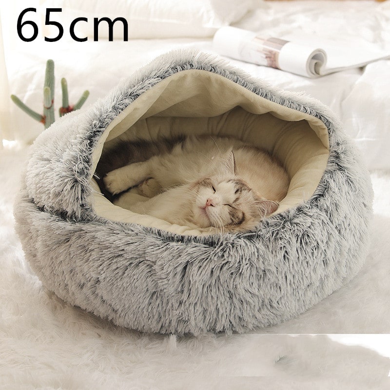 Hooded Cat Bed with Cave Design and Plush Doughnut Shape Enclosed Cosy Pet with Cushioned Rim