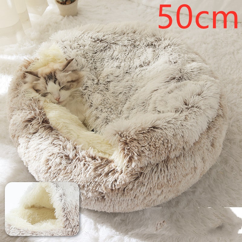 Hooded Cat Bed with Cave Design and Plush Doughnut Shape Enclosed Cosy Pet with Cushioned Rim