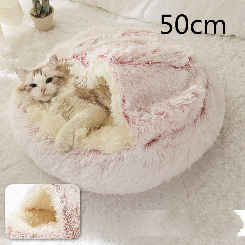Hooded Cat Bed with Cave Design and Plush Doughnut Shape Enclosed Cosy Pet with Cushioned Rim