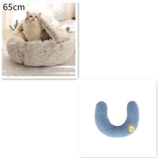 Hooded Cat Bed with Cave Design and Plush Doughnut Shape Enclosed Cosy Pet with Cushioned Rim