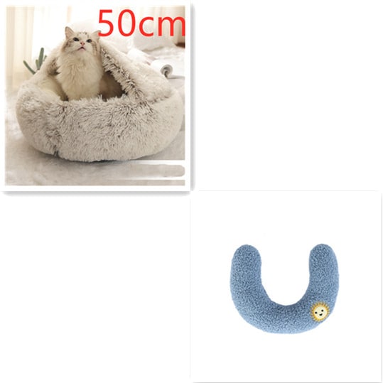 Hooded Cat Bed with Cave Design and Plush Doughnut Shape Enclosed Cosy Pet with Cushioned Rim