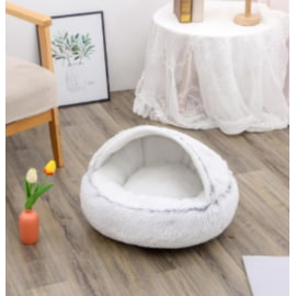 Hooded Cat Bed with Cave Design and Plush Doughnut Shape Enclosed Cosy Pet with Cushioned Rim