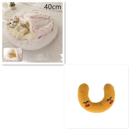 Hooded Cat Bed with Cave Design and Plush Doughnut Shape Enclosed Cosy Pet with Cushioned Rim