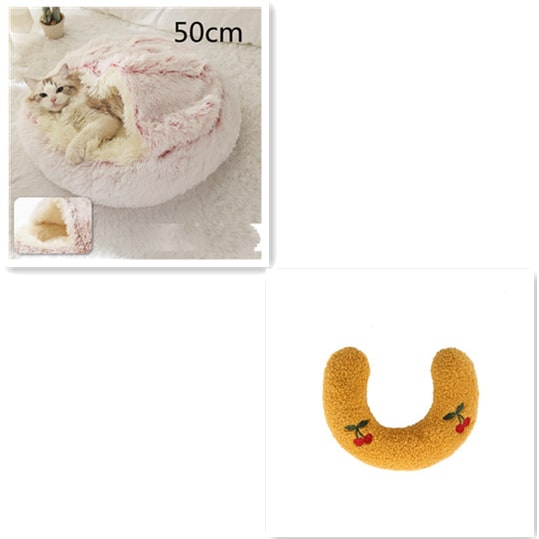 Hooded Cat Bed with Cave Design and Plush Doughnut Shape Enclosed Cosy Pet with Cushioned Rim
