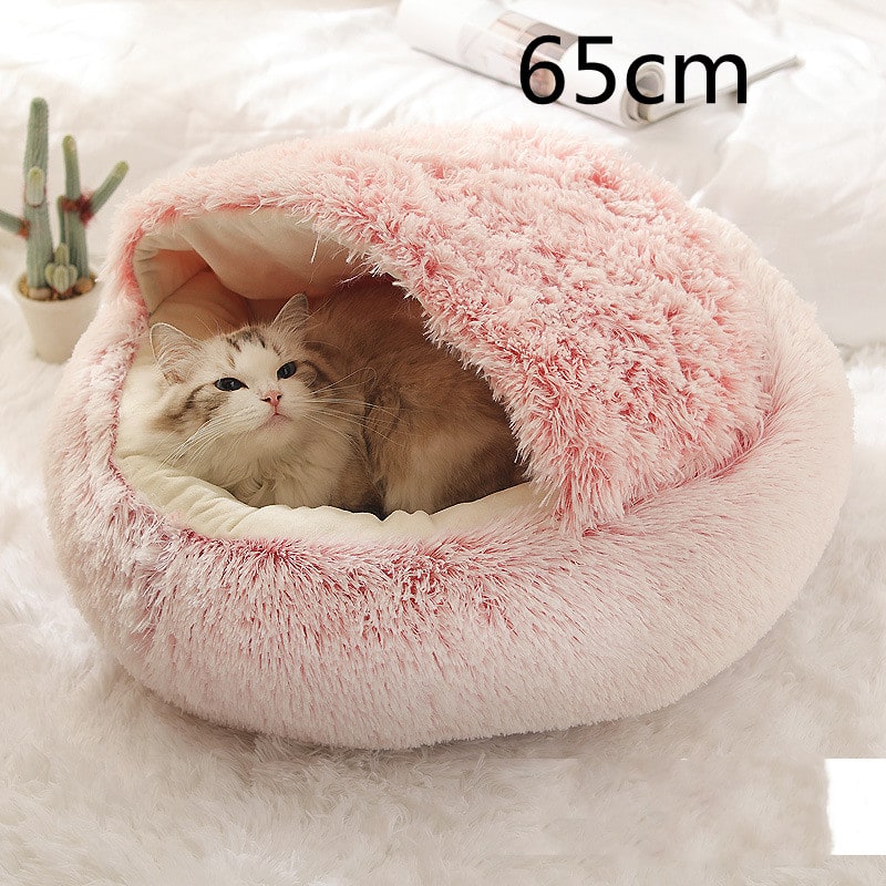 Hooded Cat Bed with Cave Design and Plush Doughnut Shape Enclosed Cosy Pet with Cushioned Rim