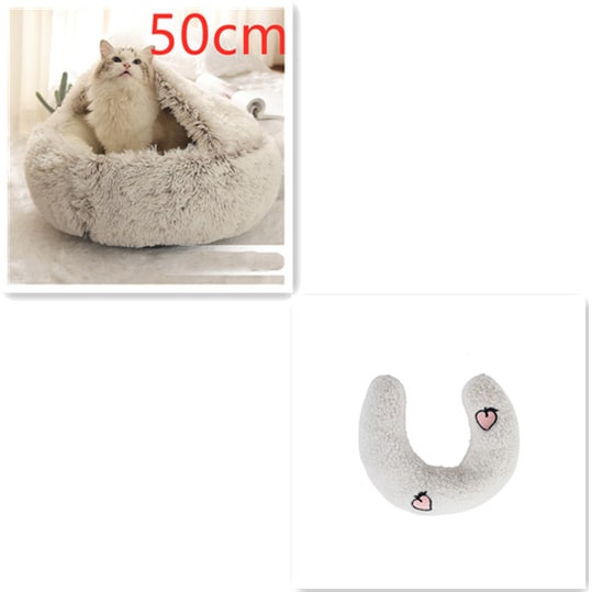 Hooded Cat Bed with Cave Design and Plush Doughnut Shape Enclosed Cosy Pet with Cushioned Rim