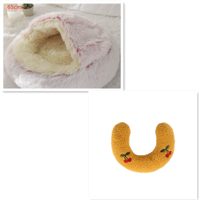 Hooded Cat Bed with Cave Design and Plush Doughnut Shape Enclosed Cosy Pet with Cushioned Rim