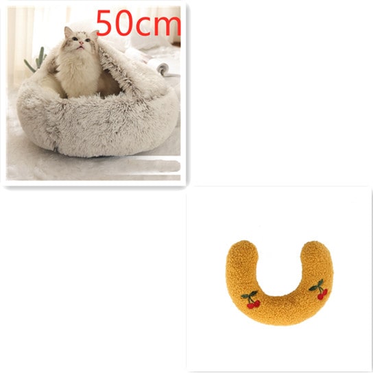 Hooded Cat Bed with Cave Design and Plush Doughnut Shape Enclosed Cosy Pet with Cushioned Rim