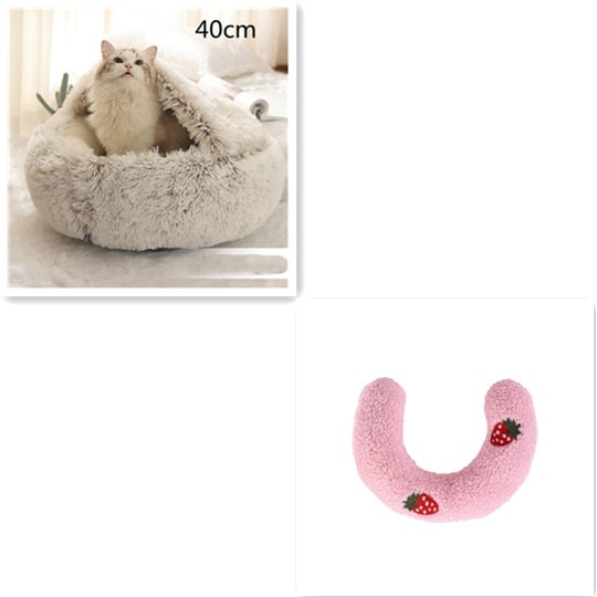 Hooded Cat Bed with Cave Design and Plush Doughnut Shape Enclosed Cosy Pet with Cushioned Rim