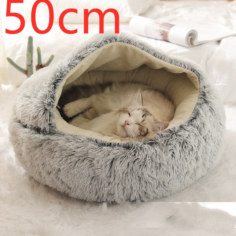 Hooded Cat Bed with Cave Design and Plush Doughnut Shape Enclosed Cosy Pet with Cushioned Rim