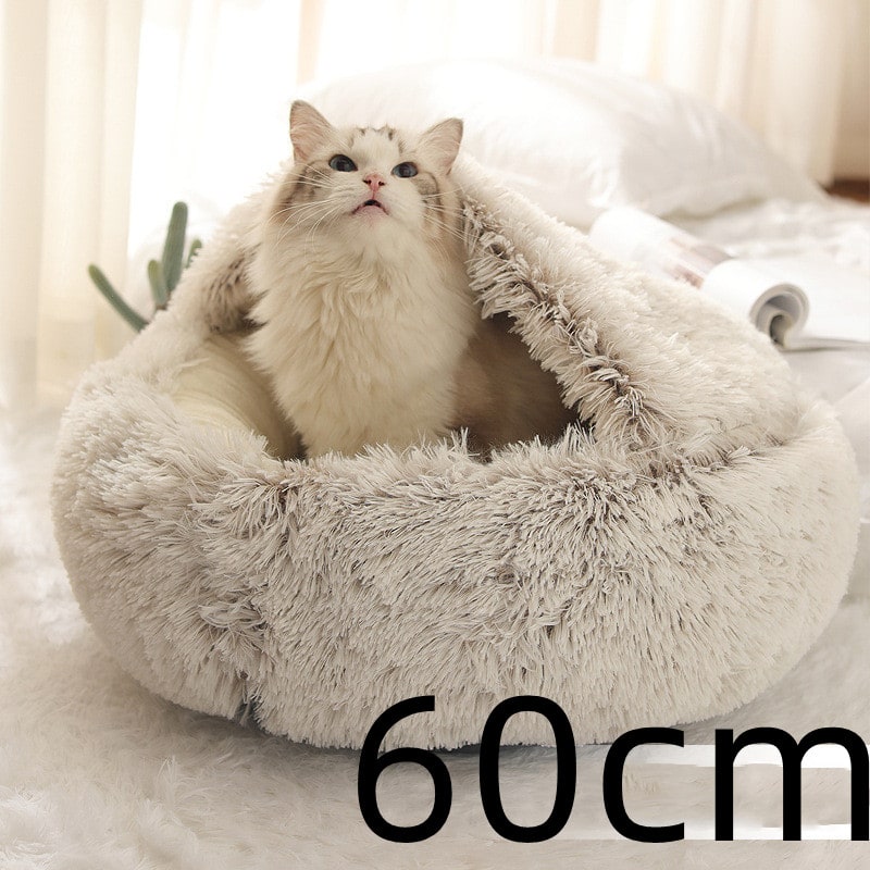 Hooded Cat Bed with Cave Design and Plush Doughnut Shape Enclosed Cosy Pet with Cushioned Rim