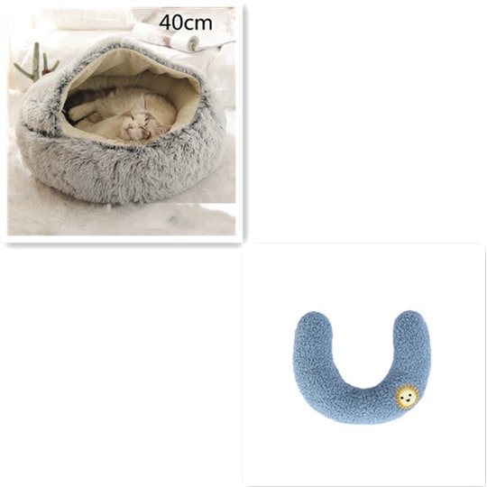 Hooded Cat Bed with Cave Design and Plush Doughnut Shape Enclosed Cosy Pet with Cushioned Rim