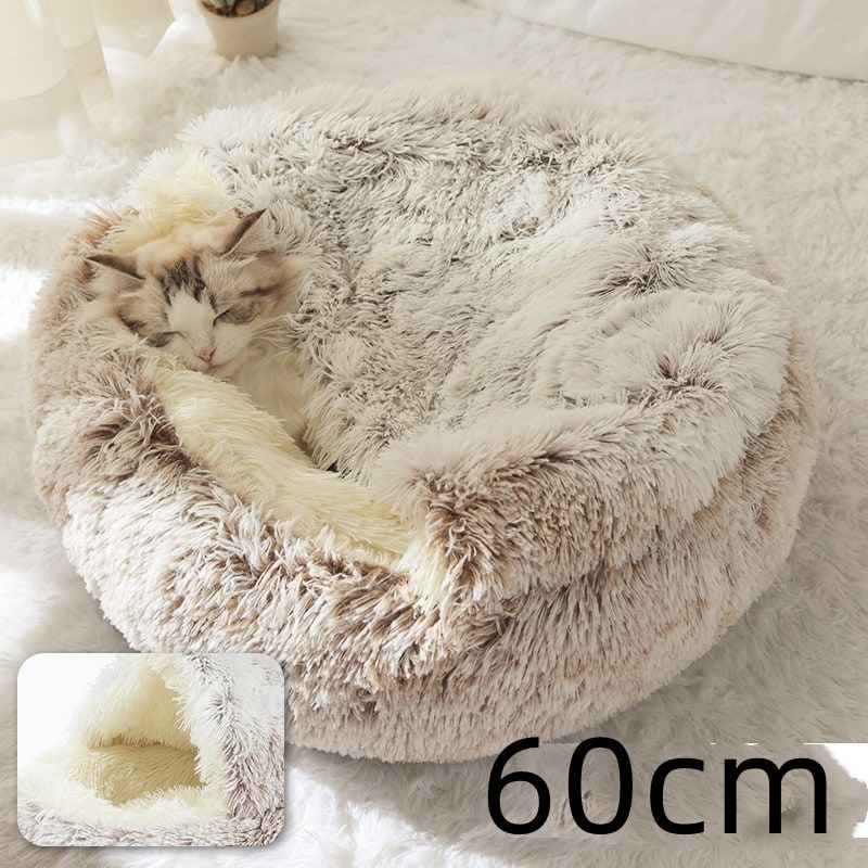 Hooded Cat Bed with Cave Design and Plush Doughnut Shape Enclosed Cosy Pet with Cushioned Rim