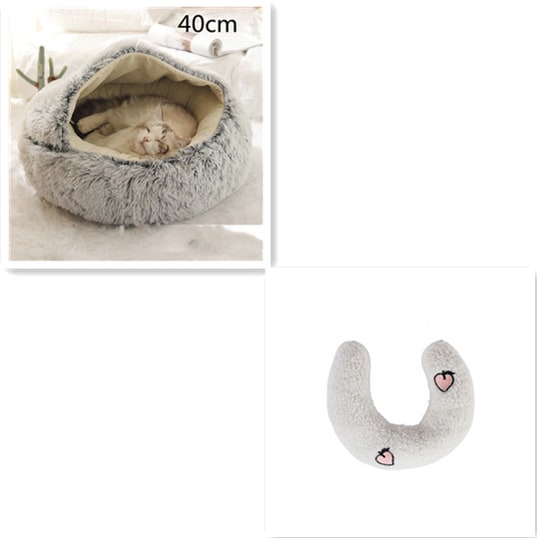 Hooded Cat Bed with Cave Design and Plush Doughnut Shape Enclosed Cosy Pet with Cushioned Rim