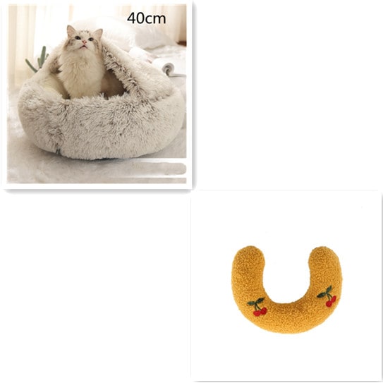 Hooded Cat Bed with Cave Design and Plush Doughnut Shape Enclosed Cosy Pet with Cushioned Rim