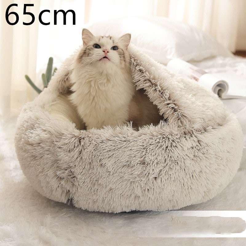 Hooded Cat Bed with Cave Design and Plush Doughnut Shape Enclosed Cosy Pet with Cushioned Rim