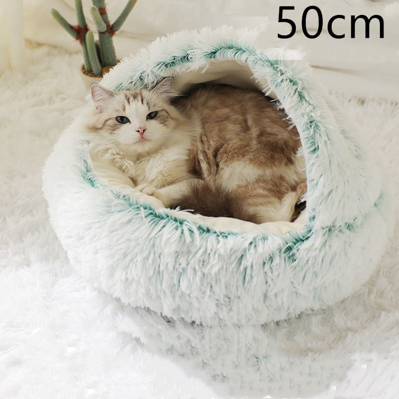 Hooded Cat Bed with Cave Design and Plush Doughnut Shape Enclosed Cosy Pet with Cushioned Rim