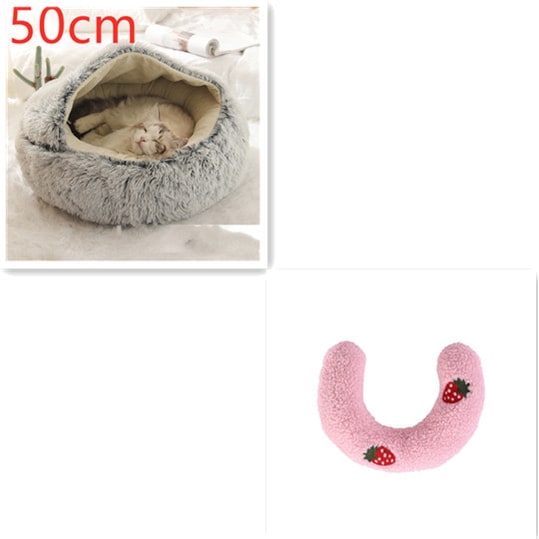 Hooded Cat Bed with Cave Design and Plush Doughnut Shape Enclosed Cosy Pet with Cushioned Rim