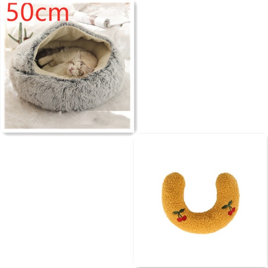 Hooded Cat Bed with Cave Design and Plush Doughnut Shape Enclosed Cosy Pet with Cushioned Rim