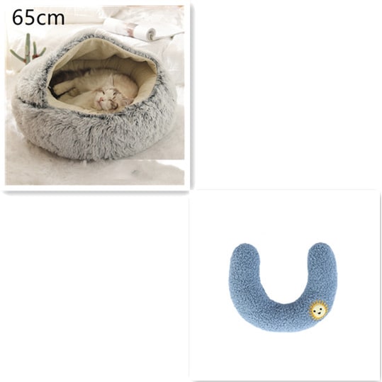 Hooded Cat Bed with Cave Design and Plush Doughnut Shape Enclosed Cosy Pet with Cushioned Rim
