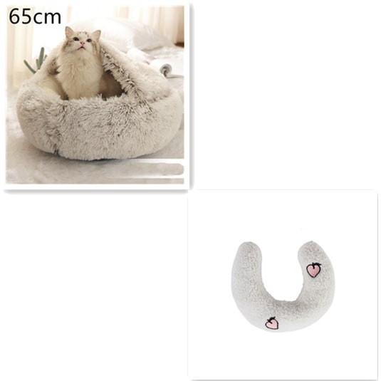 Hooded Cat Bed with Cave Design and Plush Doughnut Shape Enclosed Cosy Pet with Cushioned Rim