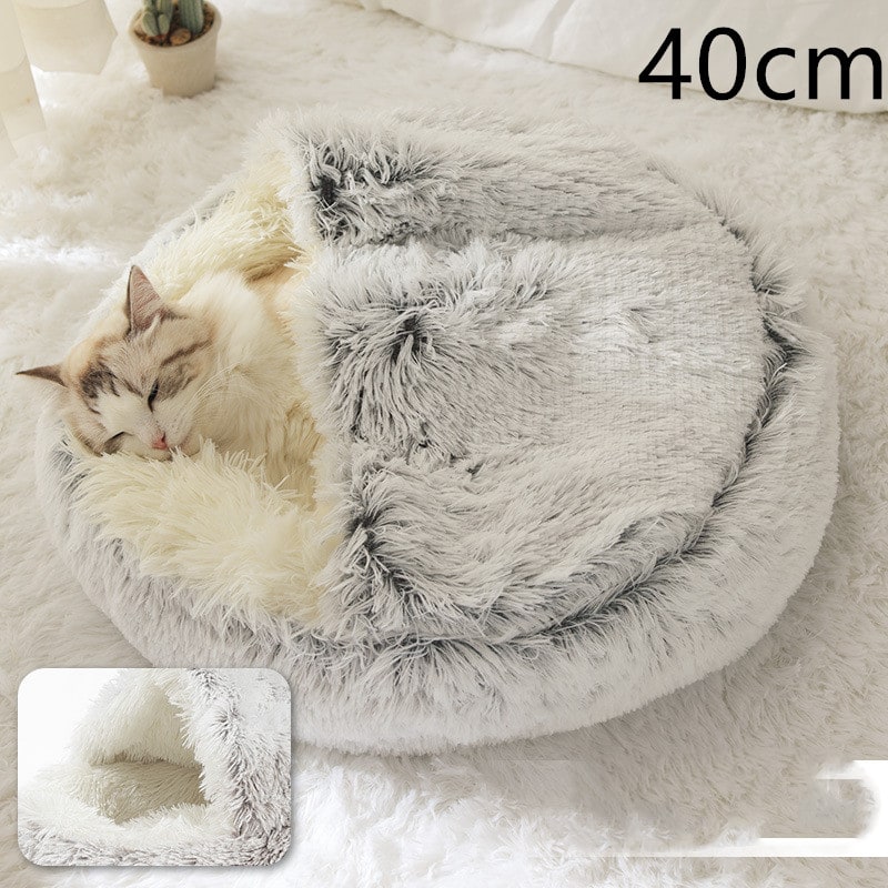Hooded Cat Bed with Cave Design and Plush Doughnut Shape Enclosed Cosy Pet with Cushioned Rim