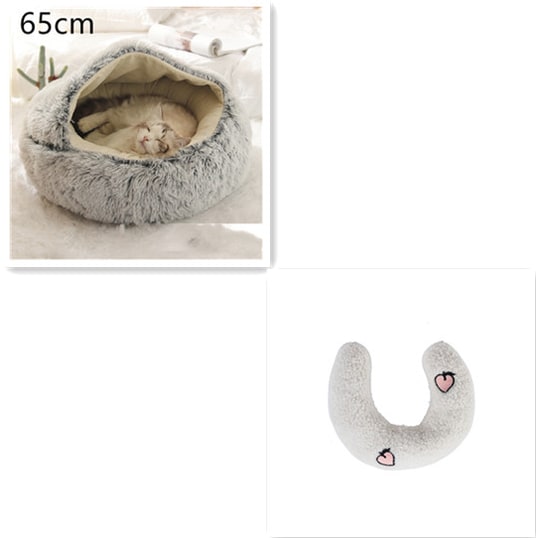 Hooded Cat Bed with Cave Design and Plush Doughnut Shape Enclosed Cosy Pet with Cushioned Rim
