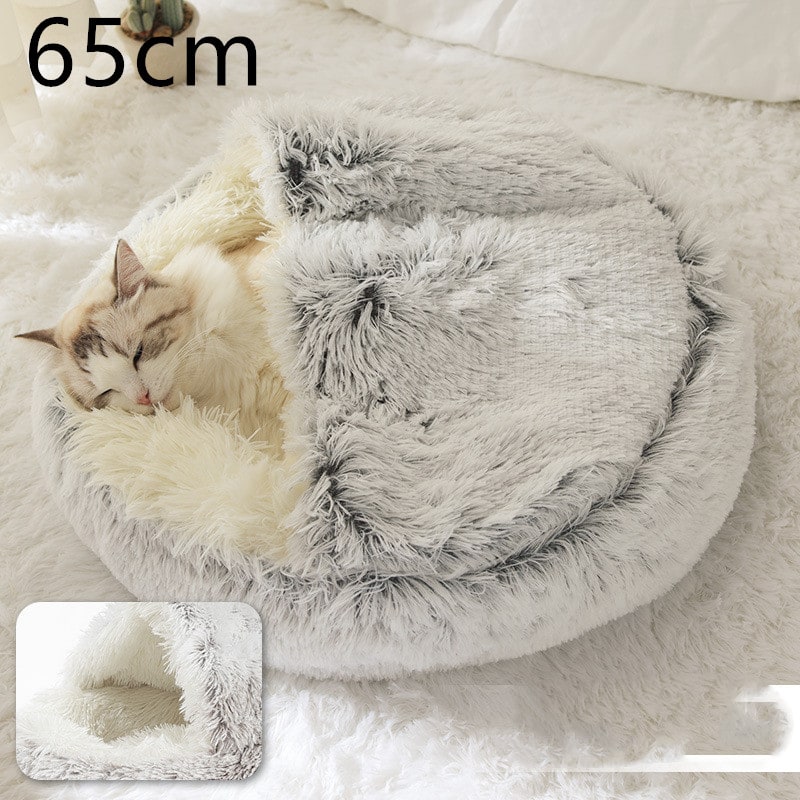 Hooded Cat Bed with Cave Design and Plush Doughnut Shape Enclosed Cosy Pet with Cushioned Rim