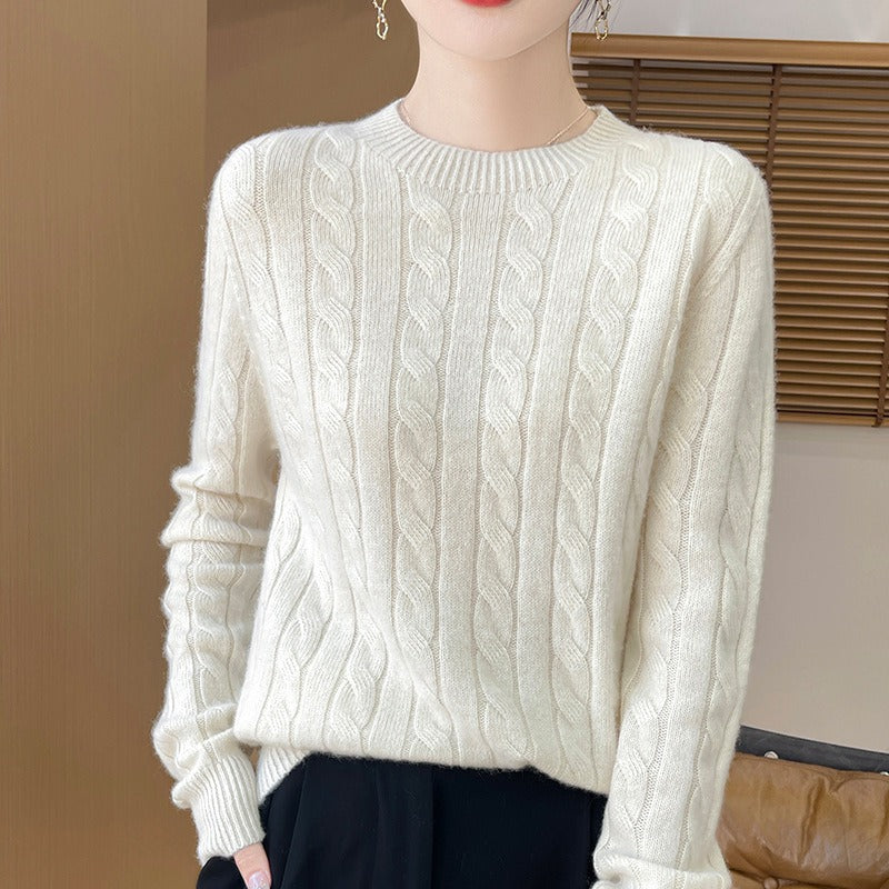 Lune London | Pullover Sweatshirt - Wool Knit - Loose Fit - Cable Pattern - Long Sleeves