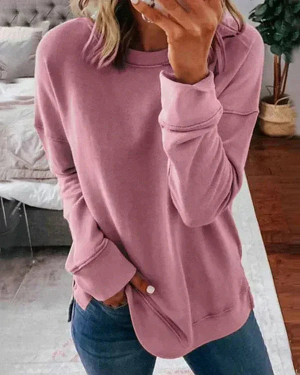 Chic und Stil | Sweatshirt - Relaxed Fit - Soft Cotton Blend - Crew Neck with Ribbed Hem