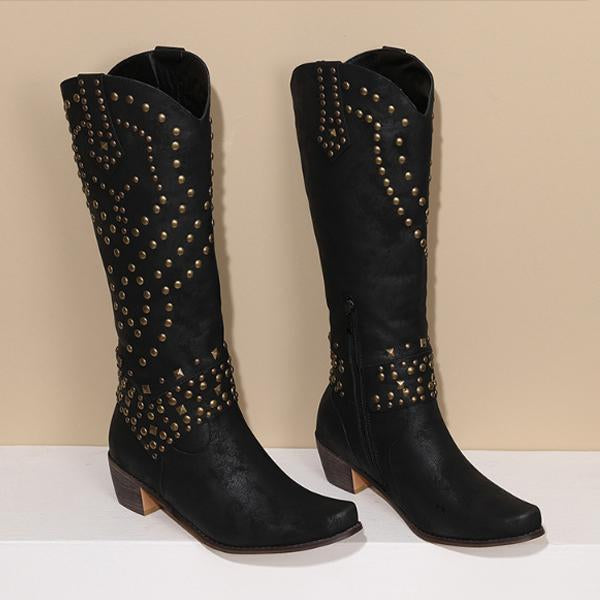 Lune London | High Boots With Metal Studs And Chunky Heel