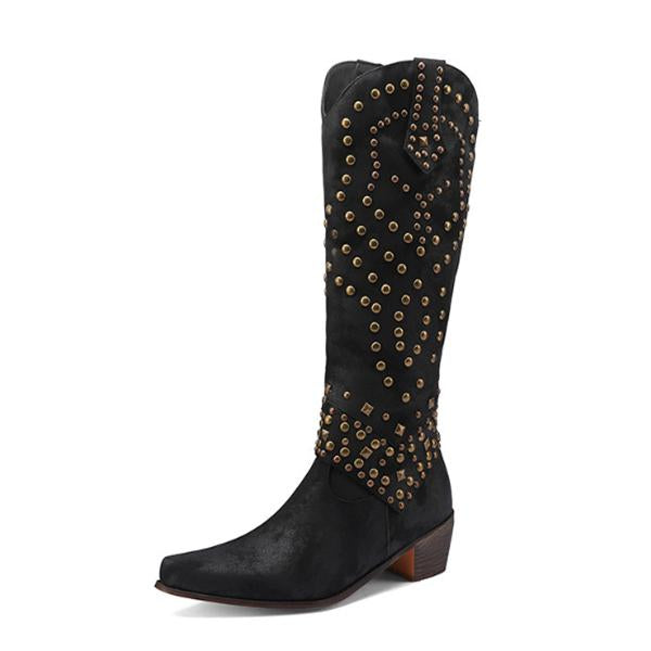 Lune London | High Boots With Metal Studs And Chunky Heel